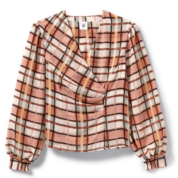 Cabi Whist Blouse Painted Plaid Design Faux Wrap Women’s Medium - Picture 2 of 8